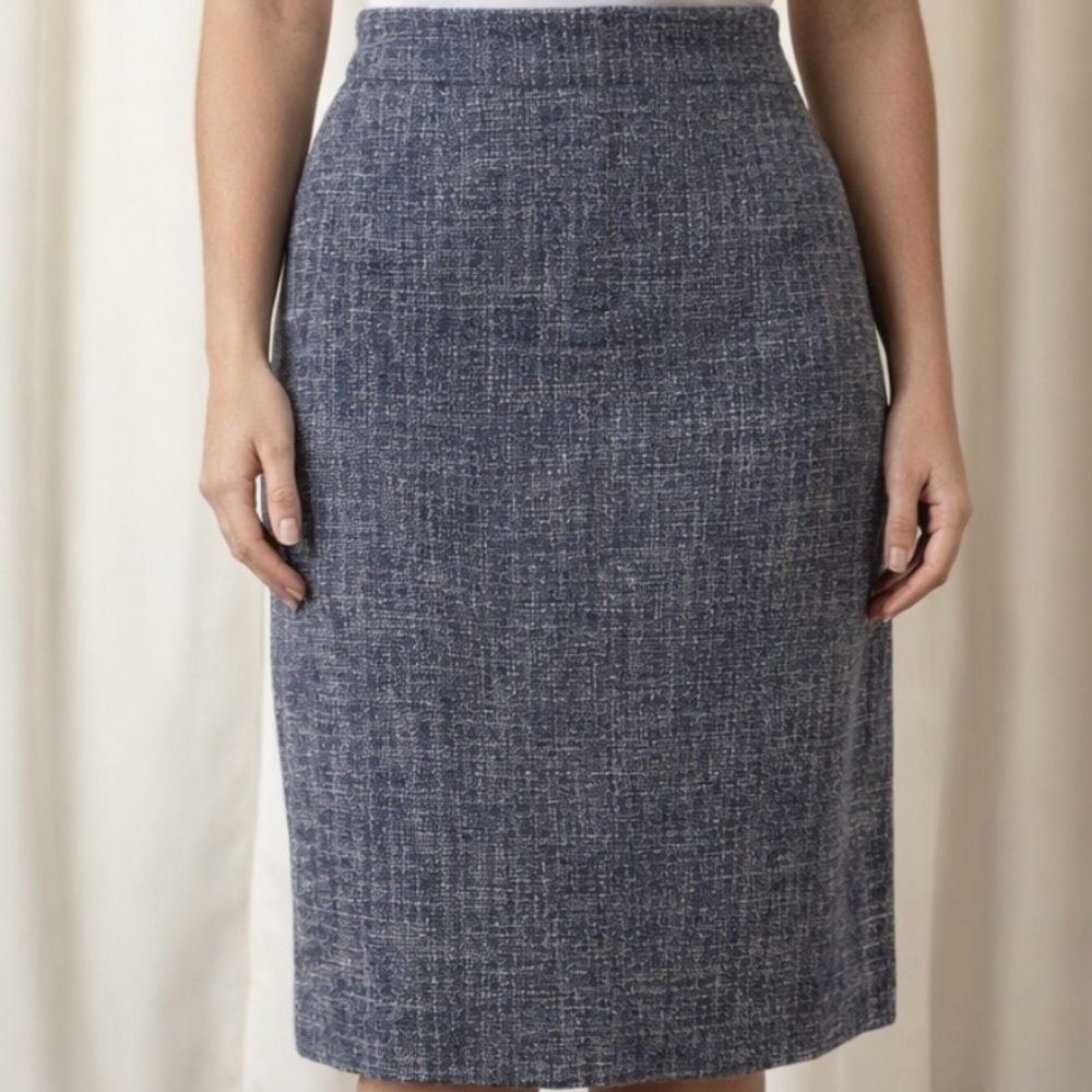 Brooks Brothers Italian Woven Cotton-Blend Tweed Pencil Skirt In Blue Size 10